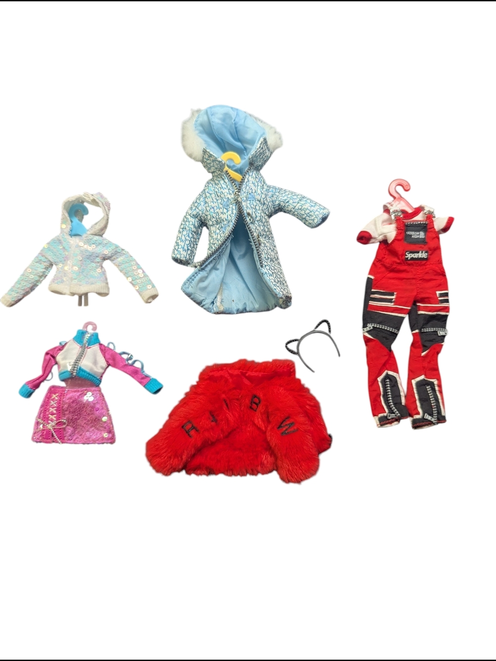 🌈 Rainbow High Doll Clothes Lot ✨ Jackets, Dress & Red Jumpsuit Bundle